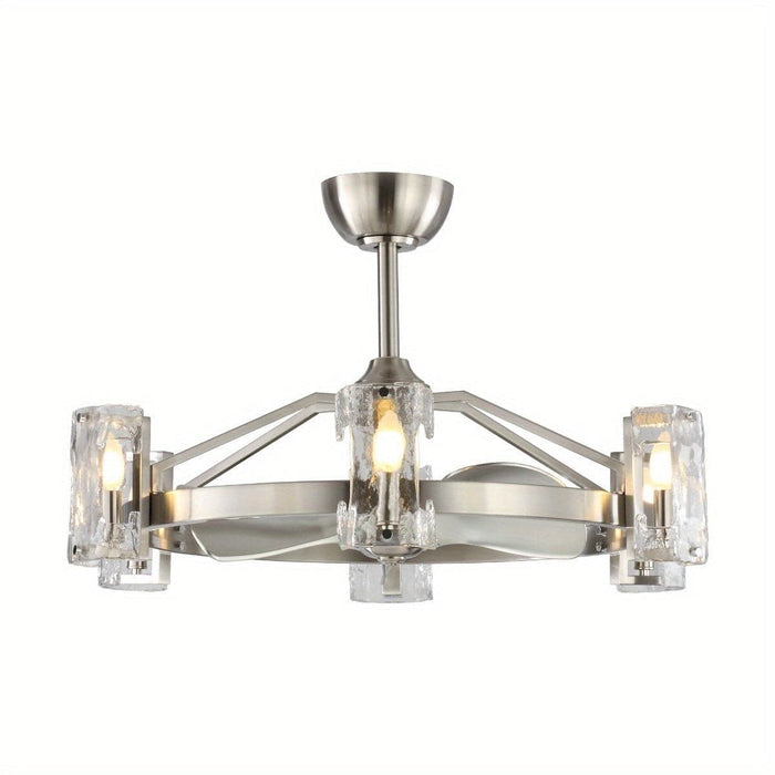 34 in. Modern Brushed Nickel Downrod Mount Reversible Ceiling Fan with LED Light and Remote Control-ErisView