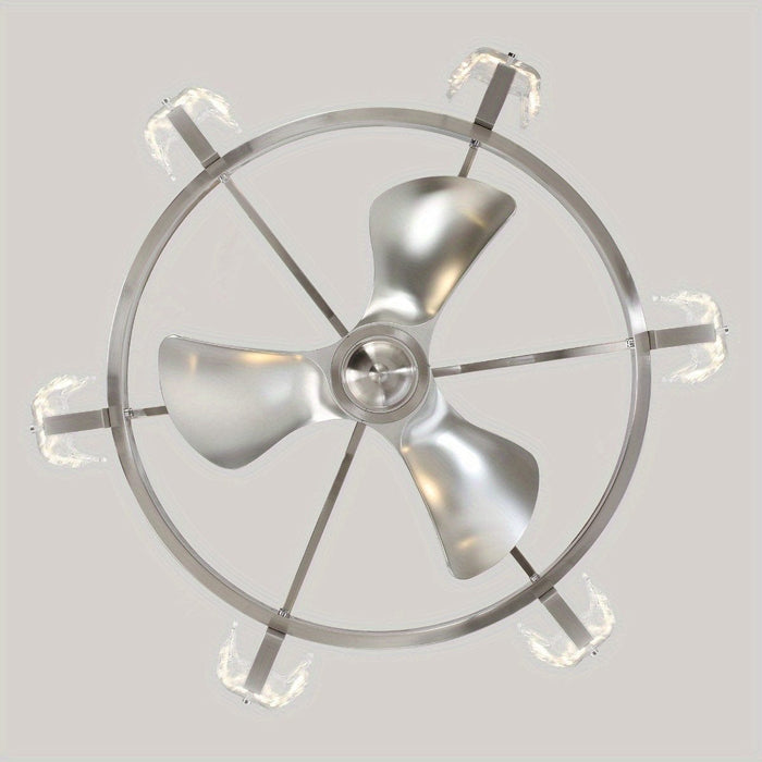 34 in. Modern Brushed Nickel Downrod Mount Reversible Ceiling Fan with LED Light and Remote Control-ErisView
