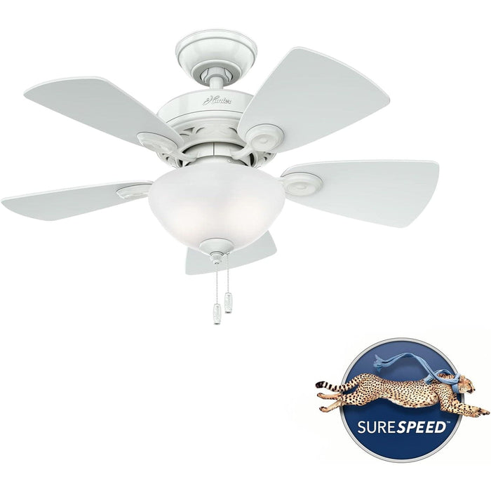 34 in. Snow White Ceiling Fan with LED Light Kit and Pull Chain, Hugger Ceiling Fan with Light-2-ErisView