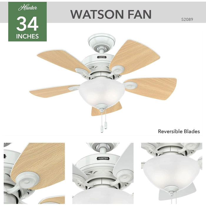 34 in. Snow White Ceiling Fan with LED Light Kit and Pull Chain, Hugger Ceiling Fan with Light-3-ErisView