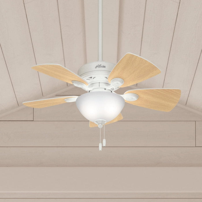 34 in. Snow White Ceiling Fan with LED Light Kit and Pull Chain, Hugger Ceiling Fan with Light-4-ErisView