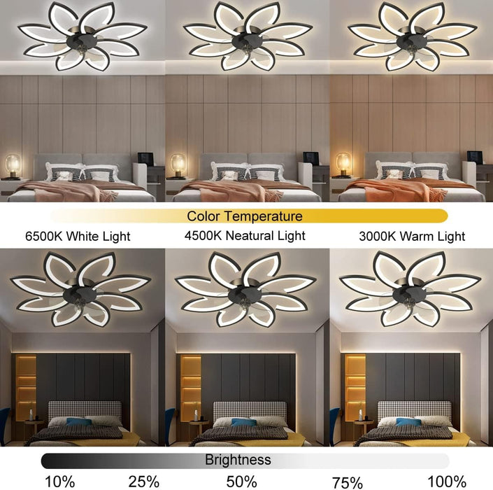 35 in. Black Flush Mount Bladeless Ceiling Fan with Light and Remote, Modern Low Profile Ceiling Fan, Dimmable LED Ceiling Fan for Bedroom Living Room-3-ErisView