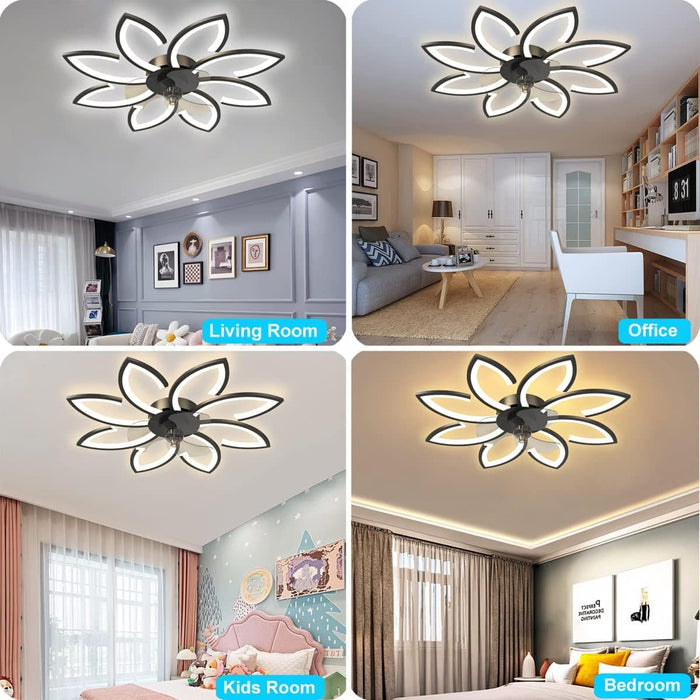 35 in. Black Flush Mount Bladeless Ceiling Fan with Light and Remote, Modern Low Profile Ceiling Fan, Dimmable LED Ceiling Fan for Bedroom Living Room-7-ErisView