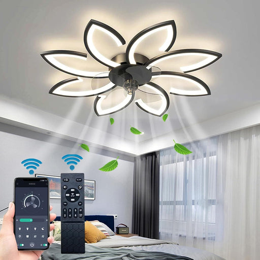 35 in. Black Flush Mount Bladeless Ceiling Fan with Light and Remote, Modern Low Profile Ceiling Fan, Dimmable LED Ceiling Fan for Bedroom Living Room-1-ErisView