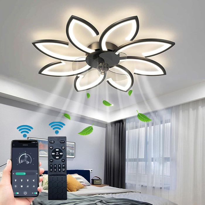 35 in. Black Flush Mount Bladeless Ceiling Fan with Light and Remote, Modern Low Profile Ceiling Fan, Dimmable LED Ceiling Fan for Bedroom Living Room-1-ErisView