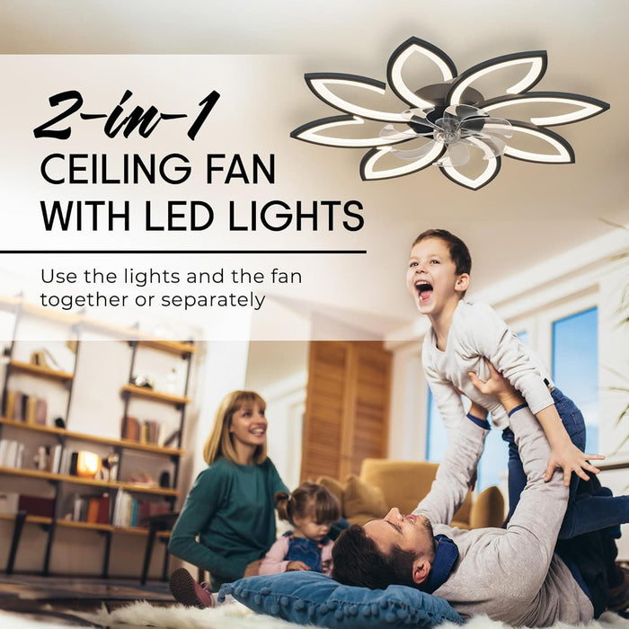 35 in. Black Flush Mount Bladeless Ceiling Fan with Remote, Modern Low Profile Ceiling Fan with Dimmable LED Light, Wind Timing Bedroom Ceiling Fans-2-ErisView