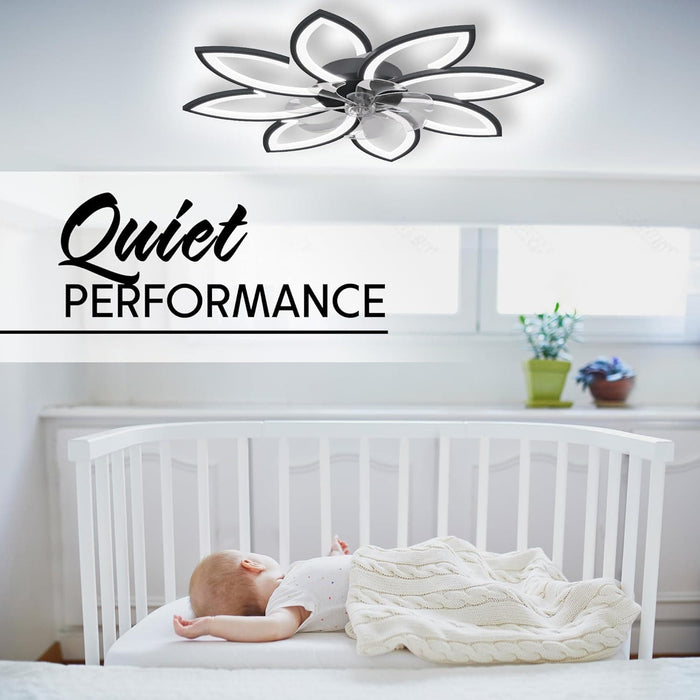 35 in. Black Flush Mount Bladeless Ceiling Fan with Remote, Modern Low Profile Ceiling Fan with Dimmable LED Light, Wind Timing Bedroom Ceiling Fans-3-ErisView