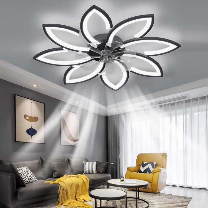 35 in. Black Flush Mount Bladeless Ceiling Fan with Remote, Modern Low Profile Ceiling Fan with Dimmable LED Light, Wind Timing Bedroom Ceiling Fans-9-ErisView
