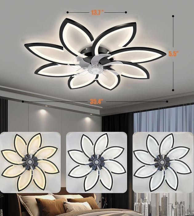 35 in. Modern Ceiling Fan with Lights and Remote, Smart Dimming Low Profile Ceiling Fan with Bedroom Living Room-6-ErisView