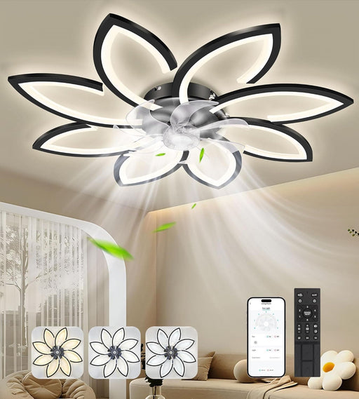 35 in. Modern Ceiling Fan with Lights and Remote, Smart Dimming Low Profile Ceiling Fan with Bedroom Living Room-1-ErisView