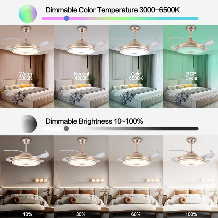 36 in. Black Bluetooth Ceiling Fan with Light and Remote, Dimmable RGB Fandelier with Music Player, Retractable Blade Ceiling Fan for Living Room Bedroom-11-ErisView