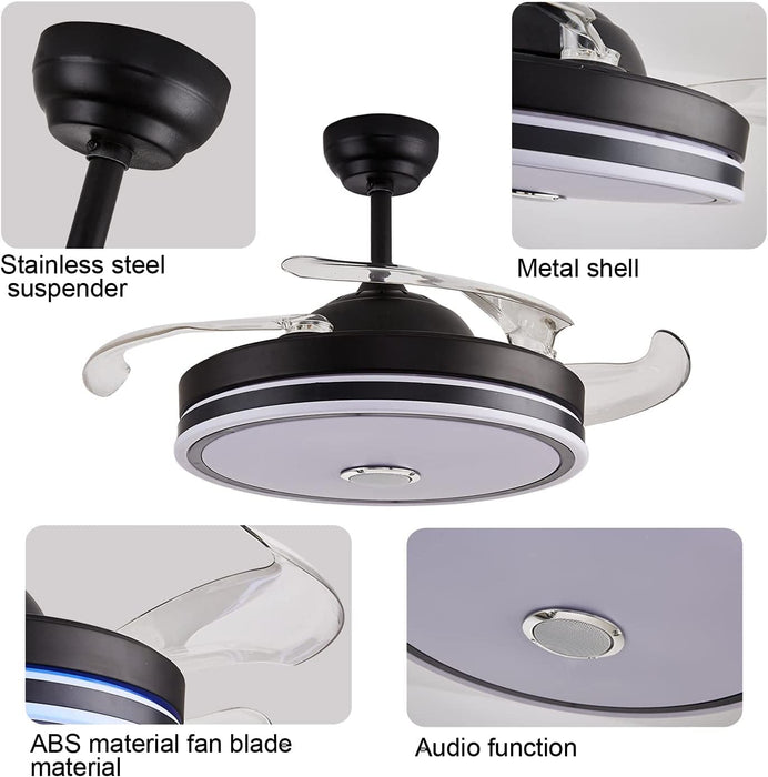 36 in. Black Bluetooth Ceiling Fan with Light and Remote, Dimmable RGB Fandelier with Music Player, Retractable Blade Ceiling Fan for Living Room Bedroom-4-ErisView