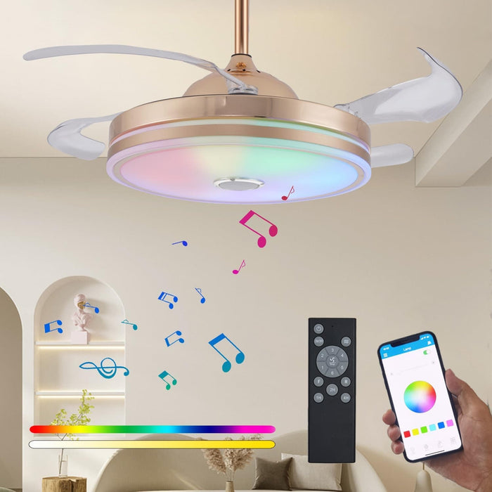 36 in. Black Bluetooth Ceiling Fan with Light and Remote, Dimmable RGB Fandelier with Music Player, Retractable Blade Ceiling Fan for Living Room Bedroom-8-ErisView