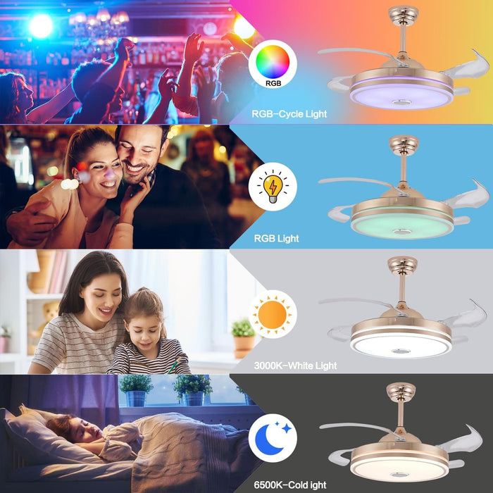 36 in. Black Bluetooth Ceiling Fan with Light and Remote, Dimmable RGB Fandelier with Music Player, Retractable Blade Ceiling Fan for Living Room Bedroom-9-ErisView