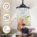 36 in. Black Invisible Modern Remote Ceiling Fan with Light, Retractable Chandelier Ceiling Fan, Dimmable Flush Mount Crystal Fandeliers for Dining Room -4-ErisView