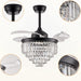36 in. Black Invisible Modern Remote Ceiling Fan with Light, Retractable Chandelier Ceiling Fan, Dimmable Flush Mount Crystal Fandeliers for Dining Room -7-ErisView