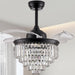 36 in. Black Invisible Modern Remote Ceiling Fan with Light, Retractable Chandelier Ceiling Fan, Dimmable Flush Mount Crystal Fandeliers for Dining Room -1-ErisView