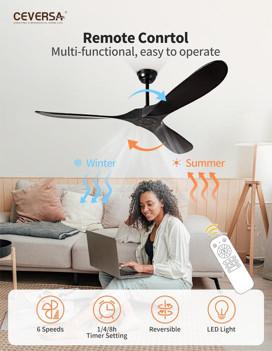 36 in. Black Low Profile Ceiling Fan NO Light, Wood Flush Mount Ceiling Fans with Remote Control, Quiet Ceiling Fans for Living Room Bedroom Patio-10-ErisView