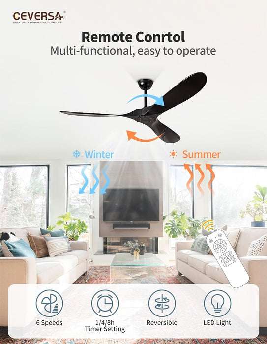 36 in. Black Low Profile Ceiling Fan NO Light, Wood Flush Mount Ceiling Fans with Remote Control, Quiet Ceiling Fans for Living Room Bedroom Patio-11-ErisView