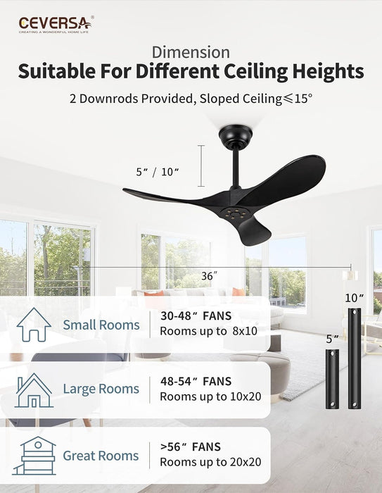 36 in. Black Low Profile Ceiling Fan NO Light, Wood Flush Mount Ceiling Fans with Remote Control, Quiet Ceiling Fans for Living Room Bedroom Patio-2-ErisView