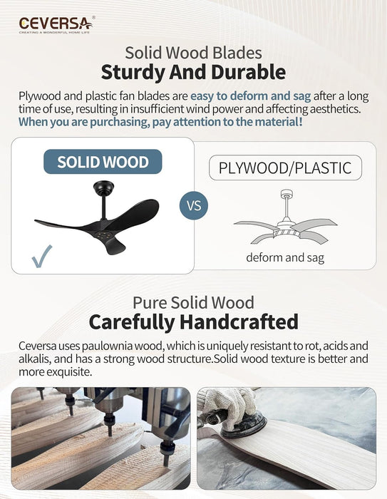 36 in. Black Low Profile Ceiling Fan NO Light, Wood Flush Mount Ceiling Fans with Remote Control, Quiet Ceiling Fans for Living Room Bedroom Patio-3-ErisView