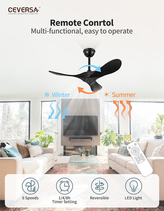 36 in. Black Low Profile Ceiling Fan NO Light, Wood Flush Mount Ceiling Fans with Remote Control, Quiet Ceiling Fans for Living Room Bedroom Patio-4-ErisView