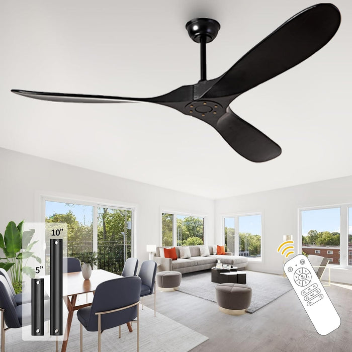 36 in. Black Low Profile Ceiling Fan NO Light, Wood Flush Mount Ceiling Fans with Remote Control, Quiet Ceiling Fans for Living Room Bedroom Patio-7-ErisView