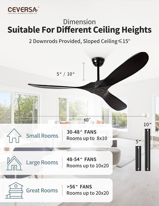 36 in. Black Low Profile Ceiling Fan NO Light, Wood Flush Mount Ceiling Fans with Remote Control, Quiet Ceiling Fans for Living Room Bedroom Patio-8-ErisView