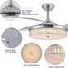 36 in. Ceiling Fan, Chrome Modern Fan with Light, Dimmable Chandelier Ceiling Fan, Indoor Retractable Reversible Ceiling Light with Fans for Living Room-6-ErisView