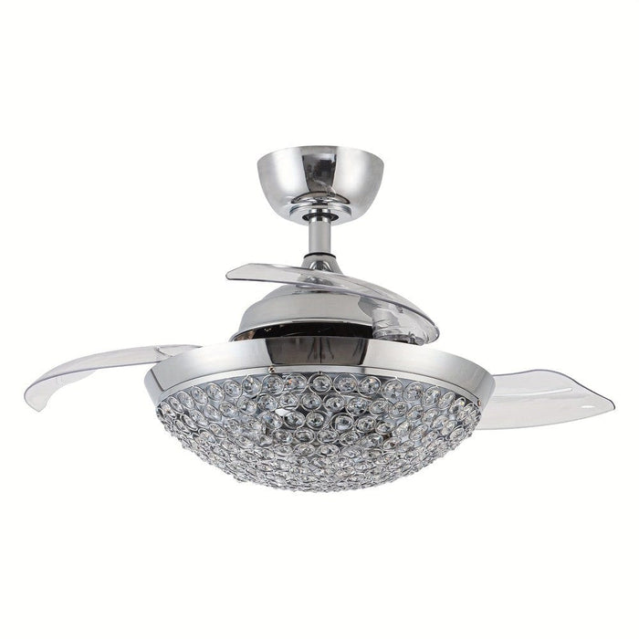36 in. Ceiling Fan with LED Light, Modern Chrome Downrod Mount Crystal Ceiling Fan with Light Kit Remote Control-ErisView