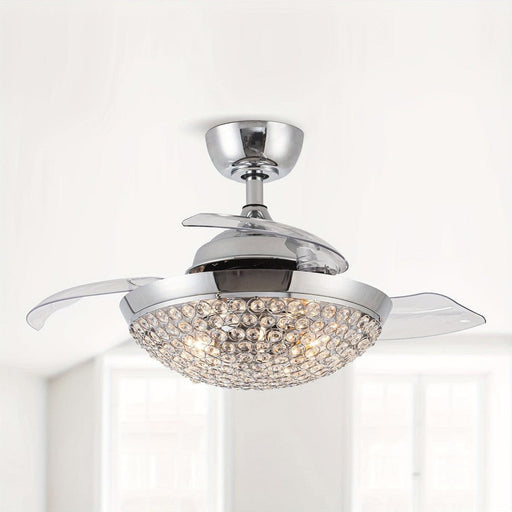 36 in. Ceiling Fan with LED Light, Modern Chrome Downrod Mount Crystal Ceiling Fan with Light Kit Remote Control-ErisView