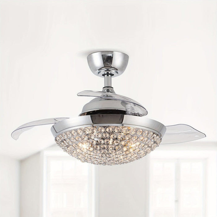 36 in. Ceiling Fan with LED Light, Modern Chrome Downrod Mount Crystal Ceiling Fan with Light Kit Remote Control-ErisView