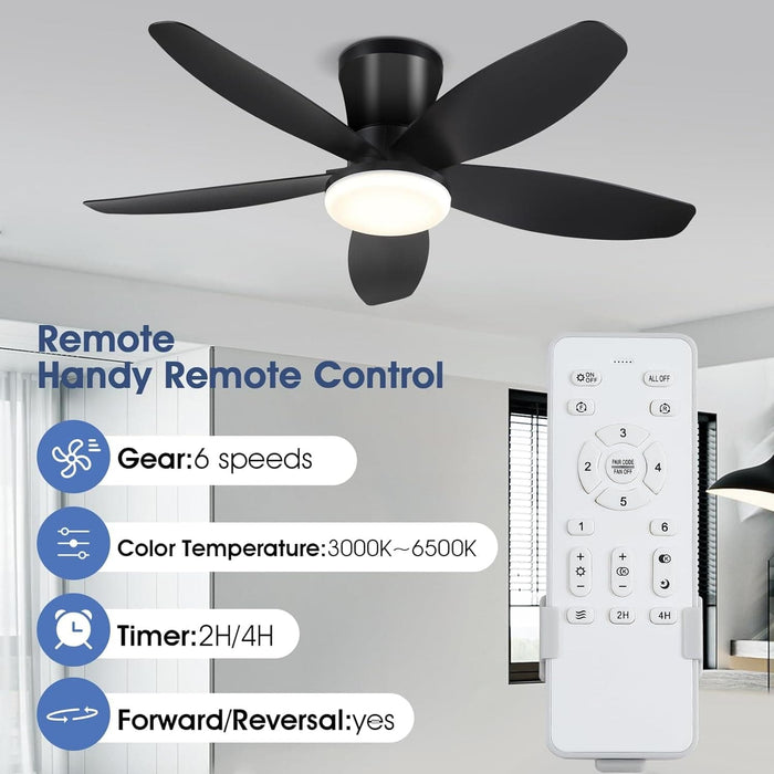 36 in. Ceiling Fan with Low Profile Light Remote APP Control, BlackFlush Mount Outdoor Patio Fans, Indoor Ceiling Fan for Bedroom -2-ErisView