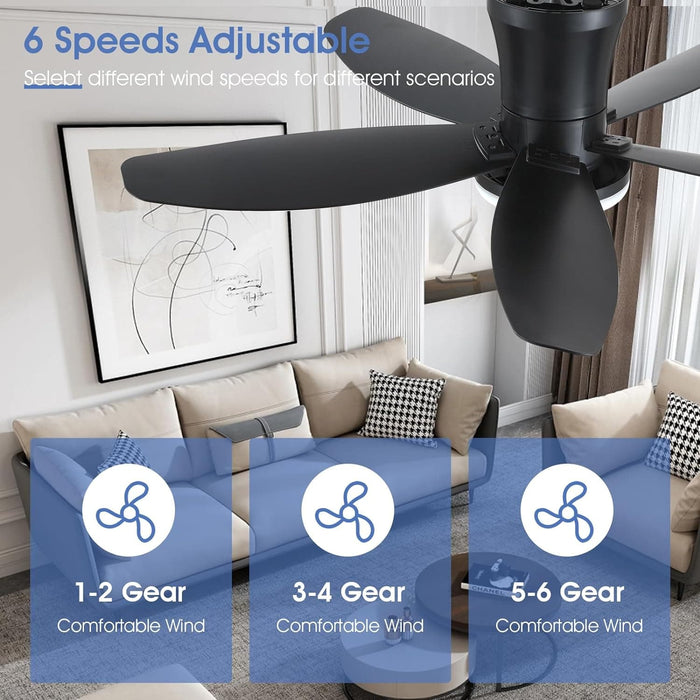 36 in. Ceiling Fan with Low Profile Light Remote APP Control, BlackFlush Mount Outdoor Patio Fans, Indoor Ceiling Fan for Bedroom -5-ErisView