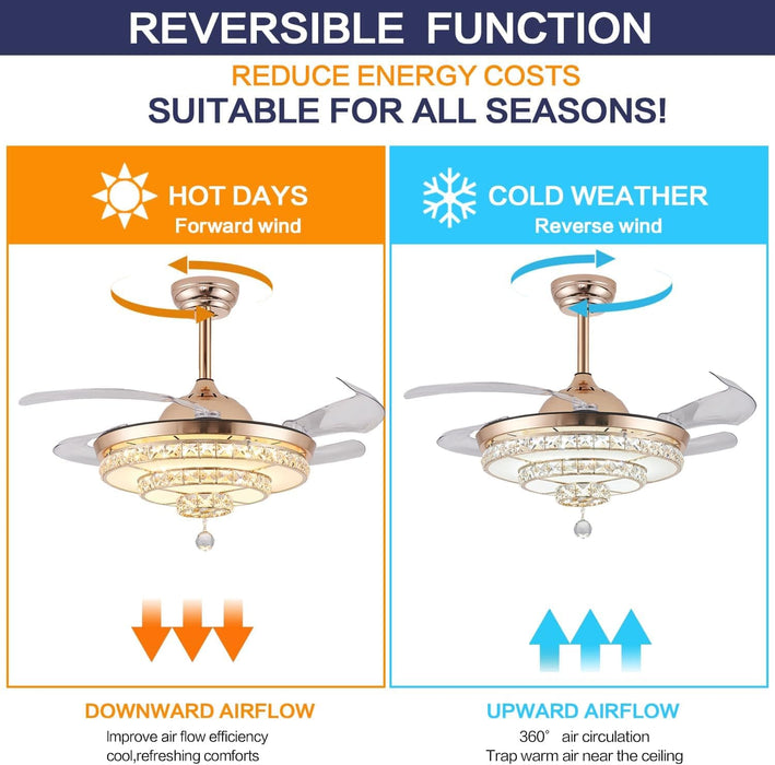 36 in. Dimmable Ceiling Fan with Lights Remote, Crystal Chandelier Ceiling Fan, Dimmable Fandelier Ceiling Fan for Living Room Bedroom-11-ErisView