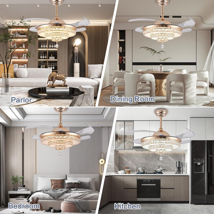 36 in. Dimmable Ceiling Fan with Lights Remote, Crystal Chandelier Ceiling Fan, Dimmable Fandelier Ceiling Fan for Living Room Bedroom-13-ErisView