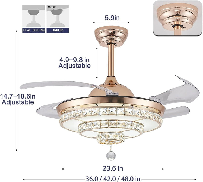 36 in. Dimmable Ceiling Fan with Lights Remote, Crystal Chandelier Ceiling Fan, Dimmable Fandelier Ceiling Fan for Living Room Bedroom-14-ErisView