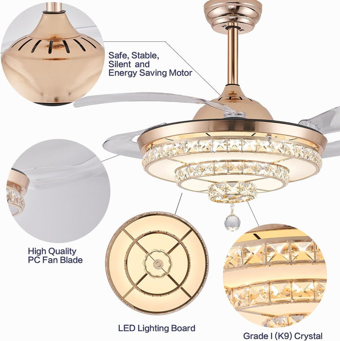 36 in. Dimmable Ceiling Fan with Lights Remote, Crystal Chandelier Ceiling Fan, Dimmable Fandelier Ceiling Fan for Living Room Bedroom-15-ErisView