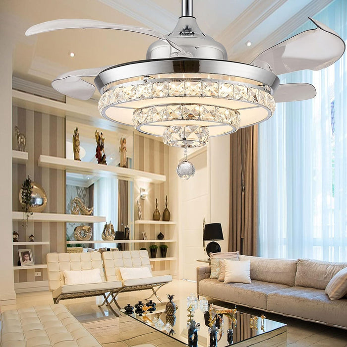 36 in. Dimmable Ceiling Fan with Lights Remote, Crystal Chandelier Ceiling Fan, Dimmable Fandelier Ceiling Fan for Living Room Bedroom-2-ErisView