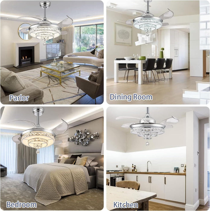 36 in. Dimmable Ceiling Fan with Lights Remote, Crystal Chandelier Ceiling Fan, Dimmable Fandelier Ceiling Fan for Living Room Bedroom-3-ErisView