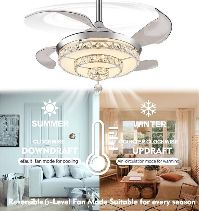 36 in. Dimmable Ceiling Fan with Lights Remote, Crystal Chandelier Ceiling Fan, Dimmable Fandelier Ceiling Fan for Living Room Bedroom-4-ErisView
