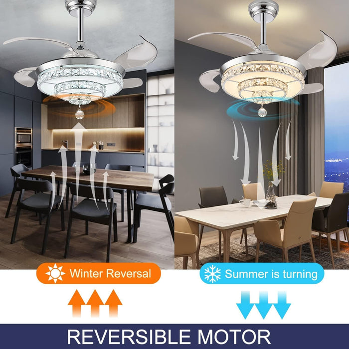 36 in. Dimmable Ceiling Fan with Lights Remote, Crystal Chandelier Ceiling Fan, Dimmable Fandelier Ceiling Fan for Living Room Bedroom-5-ErisView