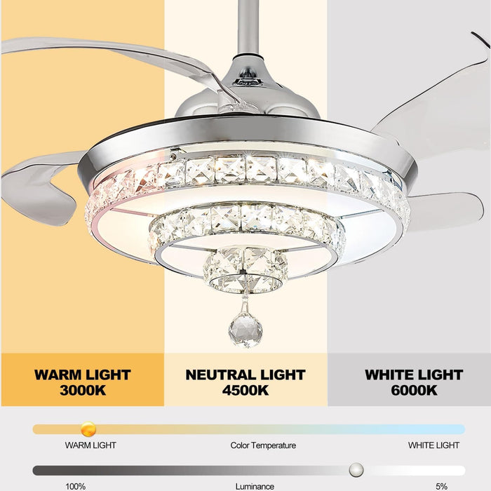 36 in. Dimmable Ceiling Fan with Lights Remote, Crystal Chandelier Ceiling Fan, Dimmable Fandelier Ceiling Fan for Living Room Bedroom-6-ErisView