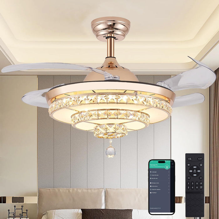 36 in. Dimmable Ceiling Fan with Lights Remote, Crystal Chandelier Ceiling Fan, Dimmable Fandelier Ceiling Fan for Living Room Bedroom-9-ErisView