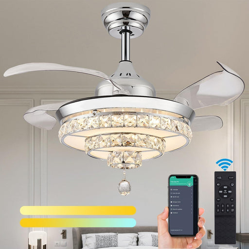 36 in. Dimmable Ceiling Fan with Lights Remote, Crystal Chandelier Ceiling Fan, Dimmable Fandelier Ceiling Fan for Living Room Bedroom-1-ErisView