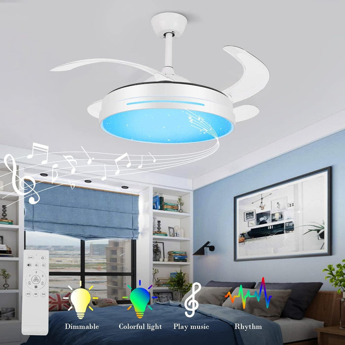 36 in. Dimmable Chandelier Ceiling Fan for Kids Room Bedroom, Retractable Blade Ceiling Fan with Light Remote, Invisible Ceiling Fan with Bluetooth Speaker-5-ErisView