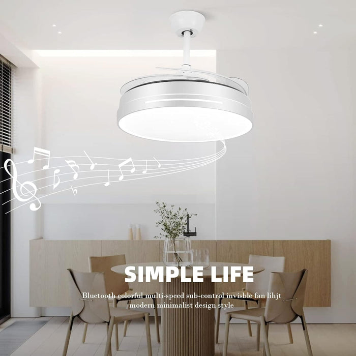 36 in. Dimmable Chandelier Ceiling Fan for Kids Room Bedroom, Retractable Blade Ceiling Fan with Light Remote, Invisible Ceiling Fan with Bluetooth Speaker-6-ErisView