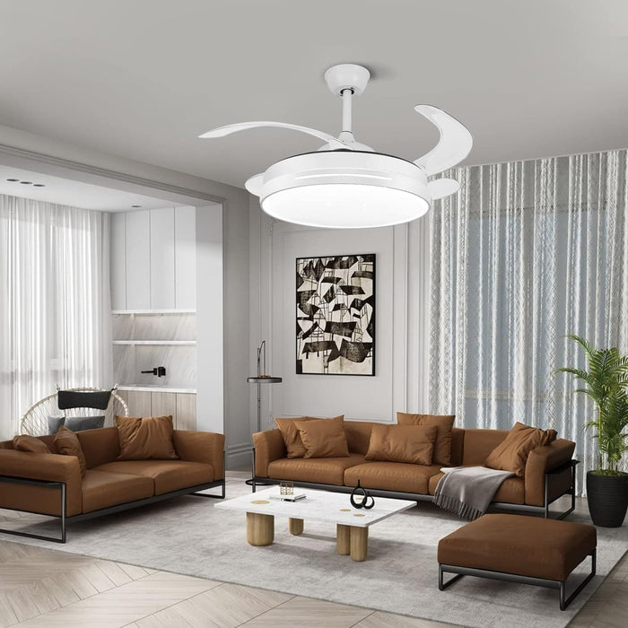 36 in. Dimmable Chandelier Ceiling Fan for Kids Room Bedroom, Retractable Blade Ceiling Fan with Light Remote, Invisible Ceiling Fan with Bluetooth Speaker-7-ErisView