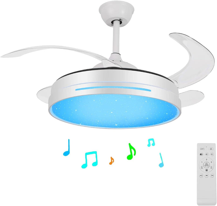 36 in. Dimmable Chandelier Ceiling Fan for Kids Room Bedroom, Retractable Blade Ceiling Fan with Light Remote, Invisible Ceiling Fan with Bluetooth Speaker-1-ErisView