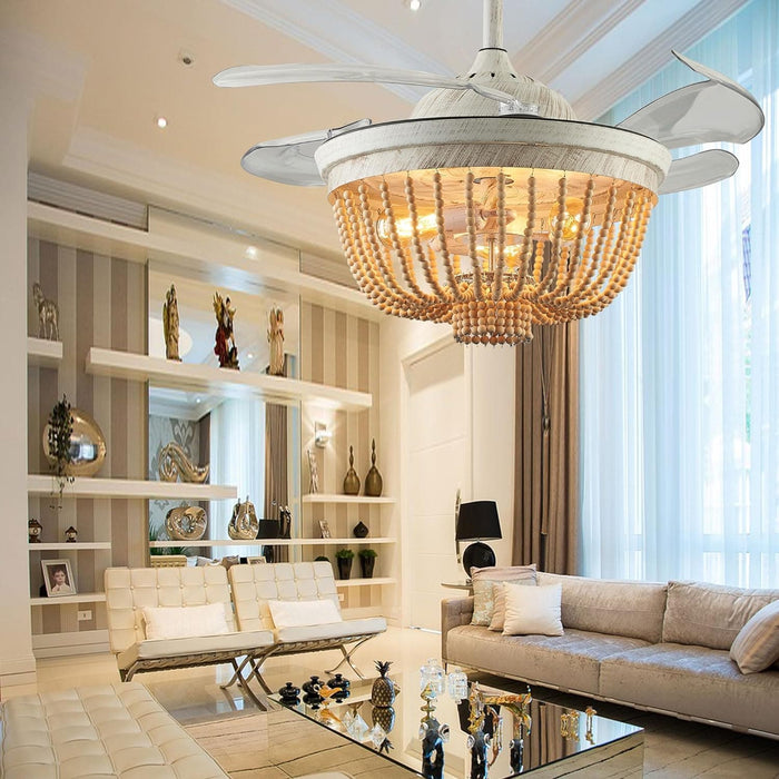 36 in. Fandelier Ceiling Fan, Boho Ceiling Fan with Light Remote, Caged Enclosed Ceiling Fan for Kitchen Living Room, Nursery Ceiling Fan with Light-2-ErisView